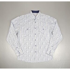 Ace Of Diamond Western Shirt Mens Medium White Blue Marble Pearl Snap Cowboy